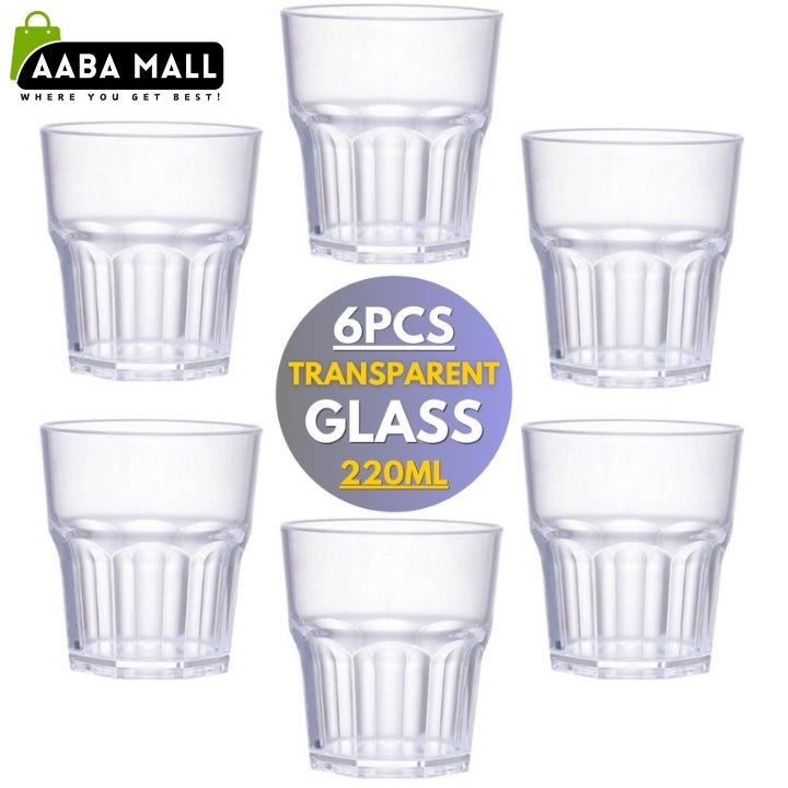 (Pack of 6) - 220ML Transparent Vintage Design Water Glass