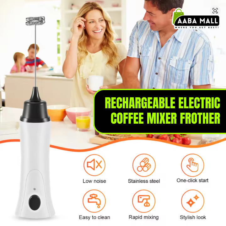 Rechargeable Electric Coffee Mixer Frother – Automatic Milk Foamer, Cream Whisk, Egg Beater & Cooking Stirrer with Cover