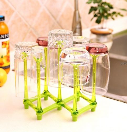 Folding Glass Stand Cup Holder & Storage Rack For Living Room