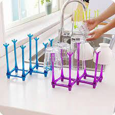 Folding Glass Stand Cup Holder & Storage Rack For Living Room