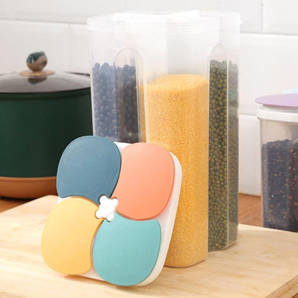 cereal dispenser, rice dispenser, food storage container, grain dispenser, kitchen organizer, airtight container, multi compartment box, pantry storage, cereal keeper, space saving container