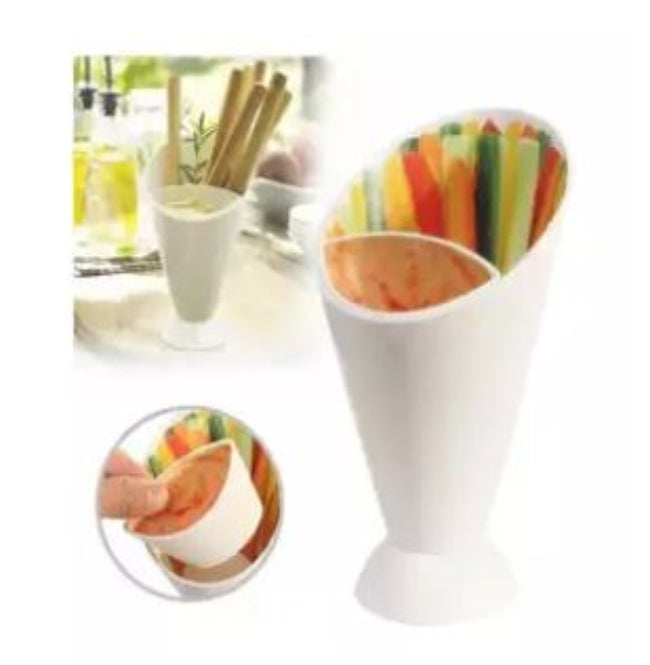 2-in-1 French fry cone holder with dipping cup for ketchup or sauce, reusable plastic snack organizer for chips and chicken nuggets