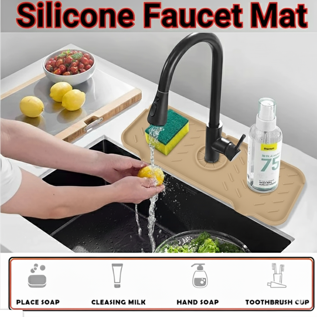 Silicone Faucet Mat β Sink Splash Guard & Draining Pad (14.6" x 5.5") | Keep Countertops Dry, Kitchen & Bathroom Faucet Protector