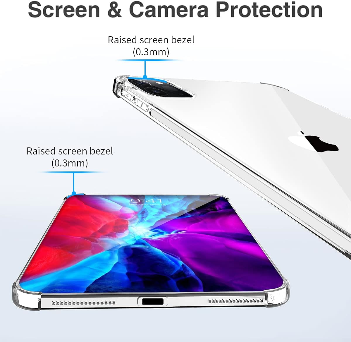 iPad PRO 12.9 inch (2018-2022) (1st, 2nd, 3rd, 4th Gen) with home button ANTI SHOCKTRANSPARENT BACK CASE