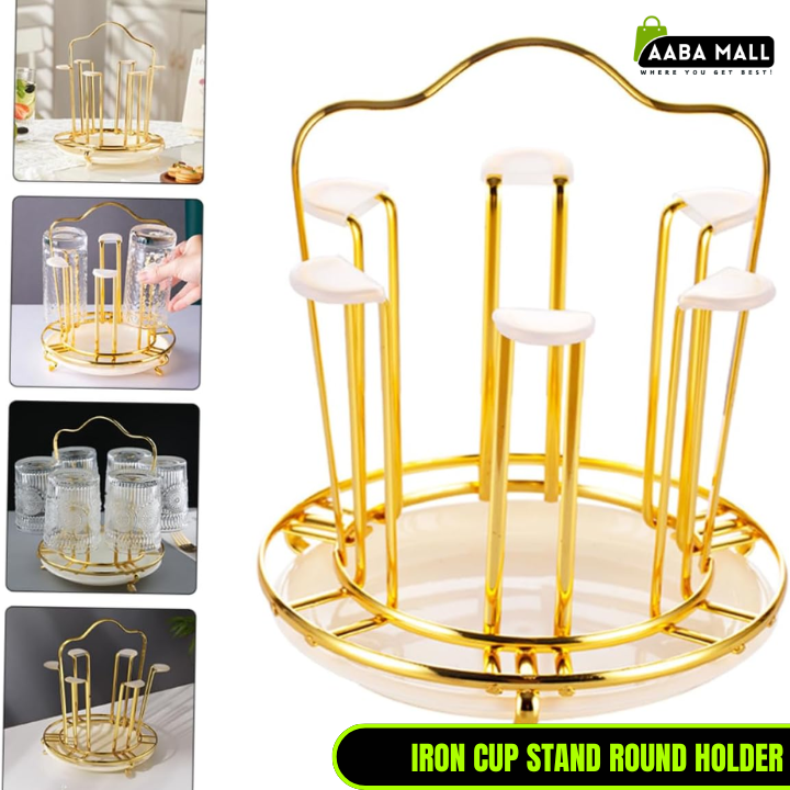 iron cup stand, tea cup holder, coffee mug organizer, round cup stand, bottle drying rack, kitchen cup organizer, tea party accessories, mug holder rack, table cup stand, kitchen supplies.