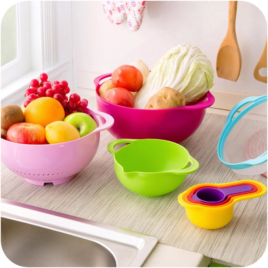 10 Pcs Trendy Style Colorful Mixing Bowls Set With Measuring Cups - AABA MALL