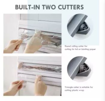 4 IN 1 Kitchen Roll Dispenser for Foil Cling Film and Paper Towel White Brown