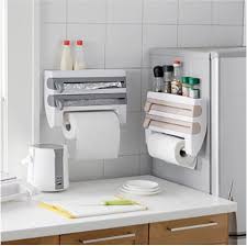 4 IN 1 Kitchen Roll Dispenser for Foil Cling Film and Paper Towel White Brown