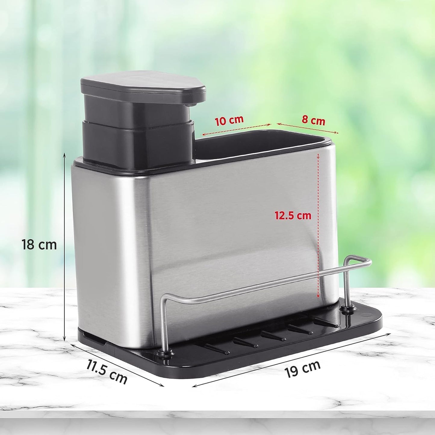 Essentials Kitchen Sink Tidy Caddy Sponges Holder with Liquid Soap Dispenser – 340ml Kitchen Soap Dispenser