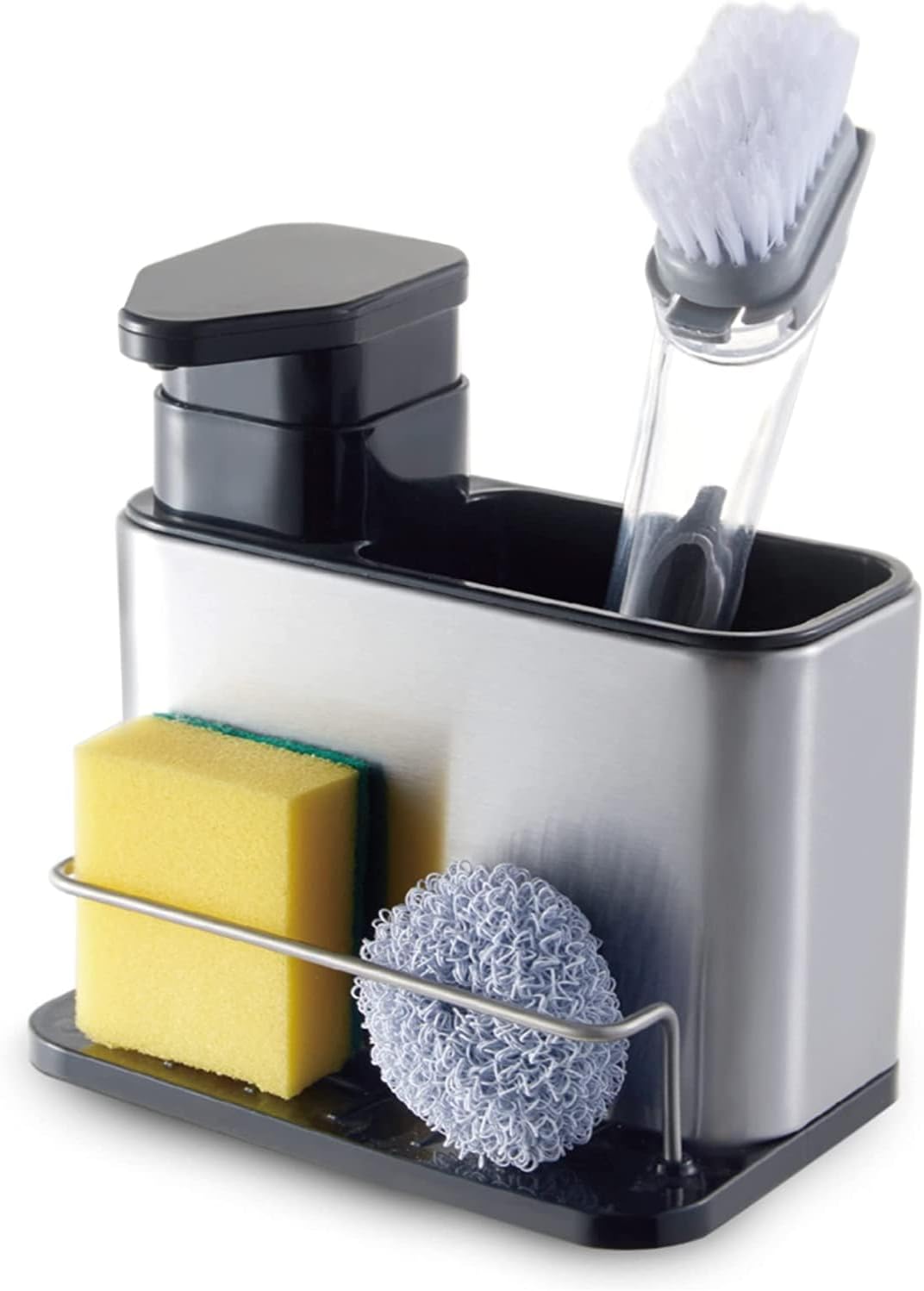 Essentials Kitchen Sink Tidy Caddy Sponges Holder with Liquid Soap Dispenser – 340ml Kitchen Soap Dispenser