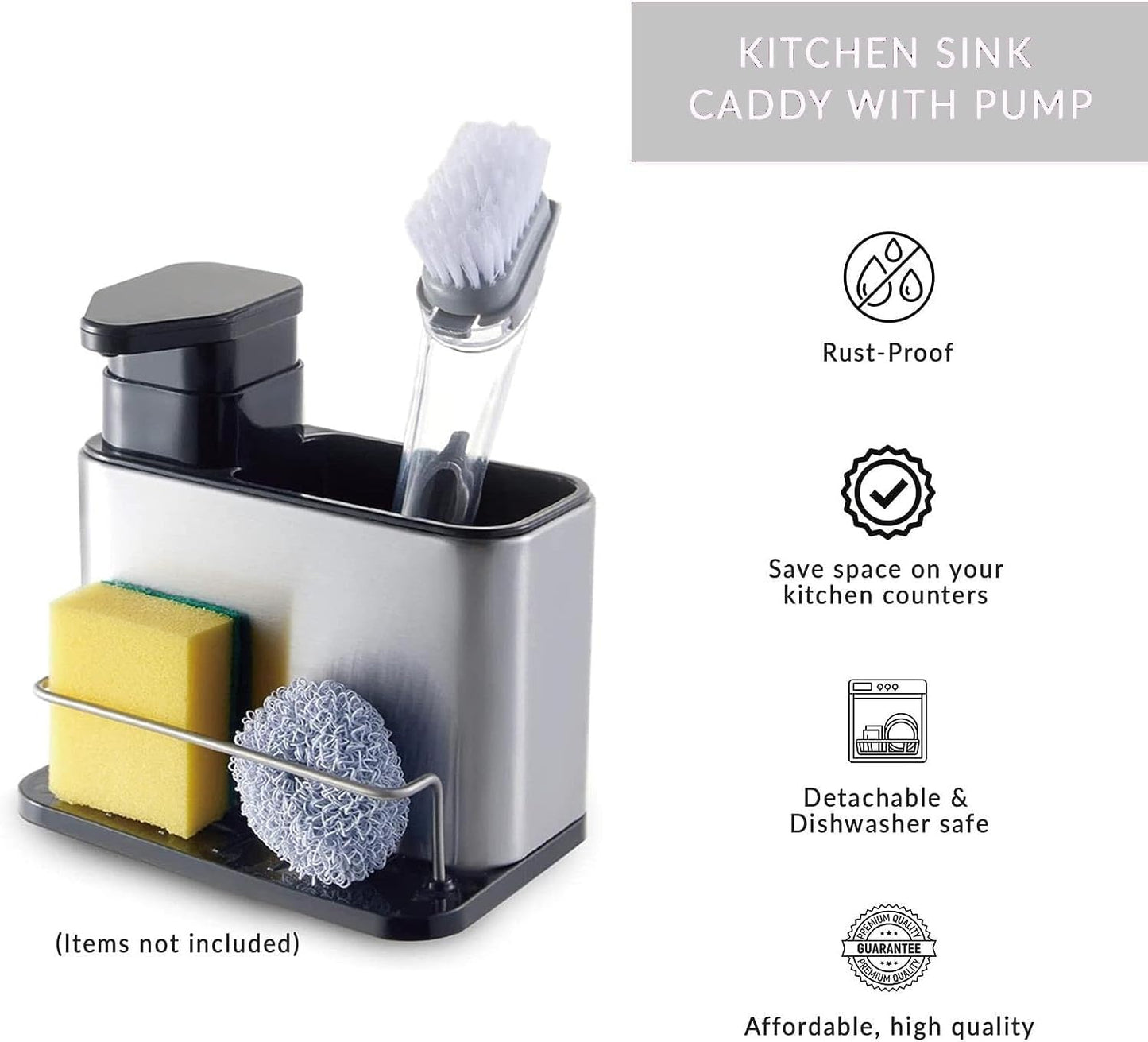 Essentials Kitchen Sink Tidy Caddy Sponges Holder with Liquid Soap Dispenser – 340ml Kitchen Soap Dispenser
