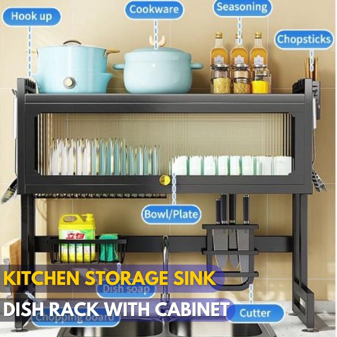 Kitchen Storage Over the Sink Dish Drying Rack With Cabinet - Storage Shelf