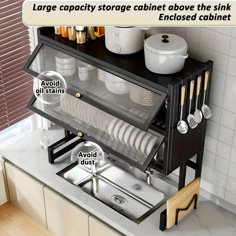 Large 75cm Double-Layer Covered Kitchen Sink Dish Rack β Space Saving Bowl & Plate Drainer | Heavy Duty Iron Dish Organizer (75cm Length | 10kg Load Capacity) - AABA MALL