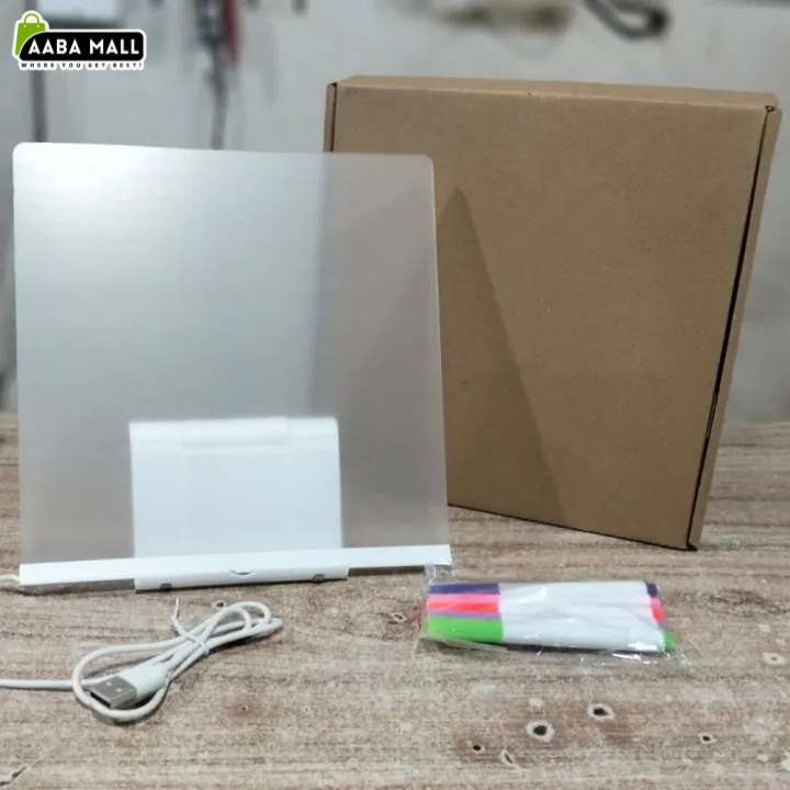 LED Glowing Drawing Board for Kids with Colorful Markers & Stand | Acrylic Writing Message Board Night Light | Reusable Erasable Painting Board Educational Gift for Boys & Girls (14x14cm / 30x20cm)