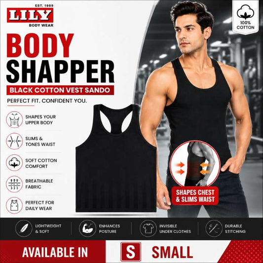 LILY Body Shaper Black Cotton Vest Sando Inner Wear | Slim Fit Undergarment for Men & Women