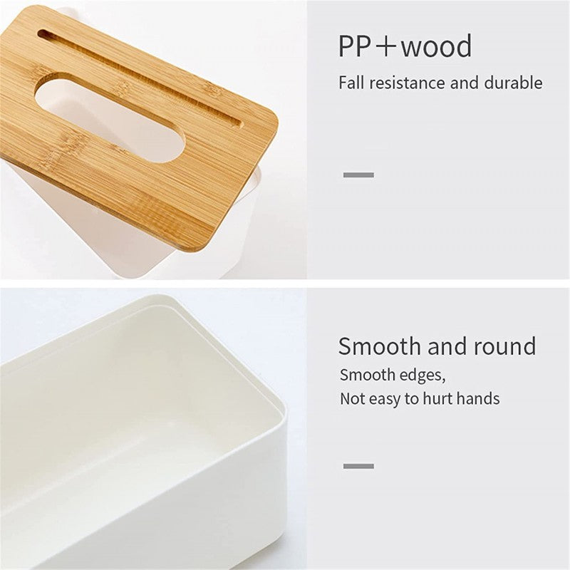 Wooden Cover Plastic Tissue Box With Phone Holder Household Paper Towel Storage Box Home Office Removable Tissue Case