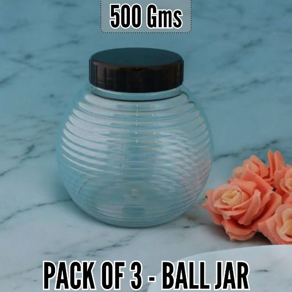 ball jar, 500gm jar, plastic container, airtight jar, food storage jar, kitchen organizer, BPA free jar, transparent jar, snack jar, round jar