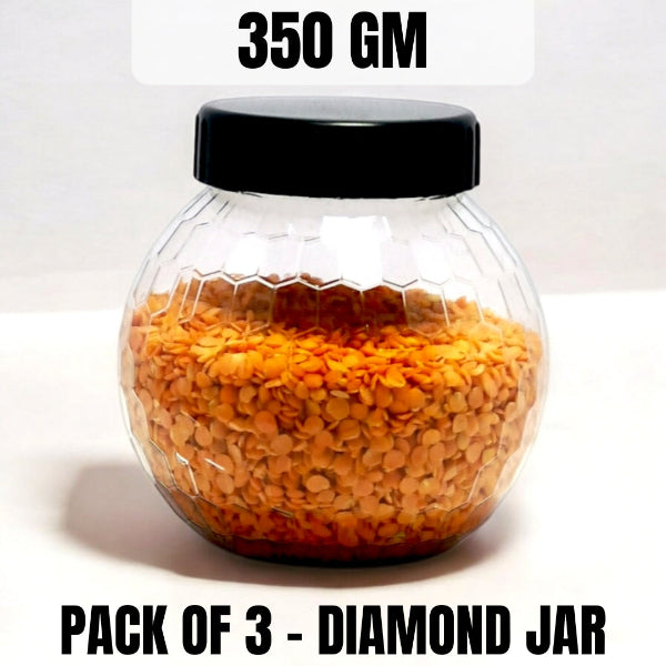 diamond jar, 350gm jar, plastic container, airtight jar, food storage jar, kitchen organizer, BPA free jar, transparent jar, spice jar