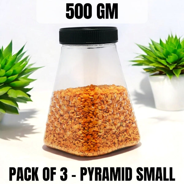 pyramid jar, 500gm jar, plastic container, airtight jar, food storage jar, kitchen organizer, BPA free jar, transparent jar, snack jar