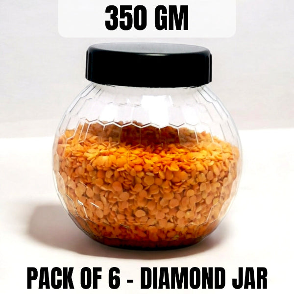 diamond jar, 350gm jar, plastic container, airtight jar, food storage jar, kitchen organizer, BPA free jar, transparent jar, spice jar