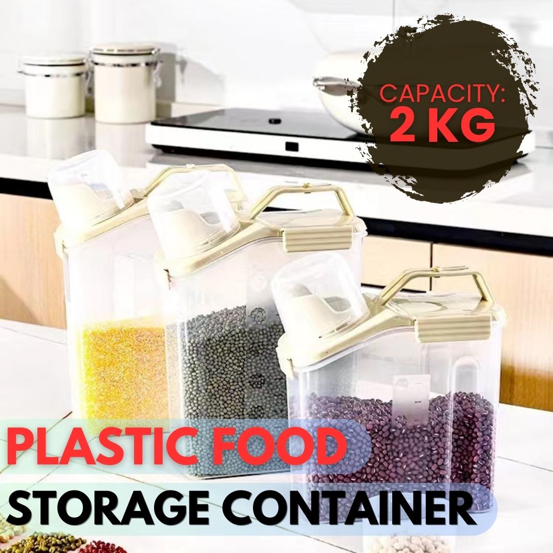 2KG Plastic Airtight Food Storage Container with Measuring Cup - AABA MALL
