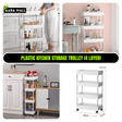 Plastic Kitchen Storage Trolley Rack with Caster Wheels | 4 Layer Rolling Utility Cart for Kitchen, Bathroom, Living Room & Office