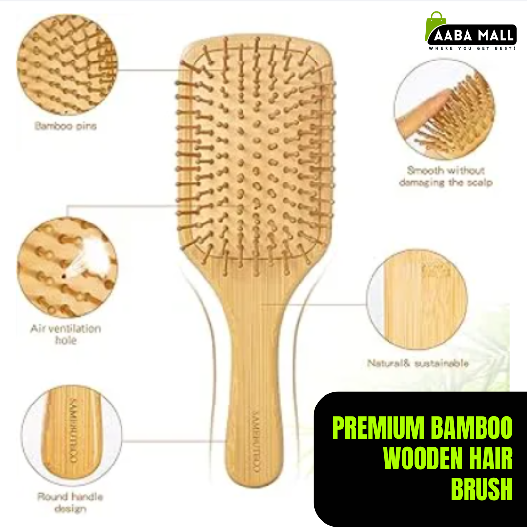 Premium Bamboo Wooden Hair Brush | Large Paddle Brush with Soft, Anti-Frizz Bristles
