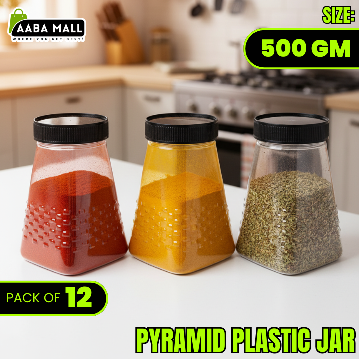 Pyramid 500 GM Plastic Jar – Premium Airtight Food Storage Container | BPA-Free Transparent Kitchen Organizer - AABA MALL