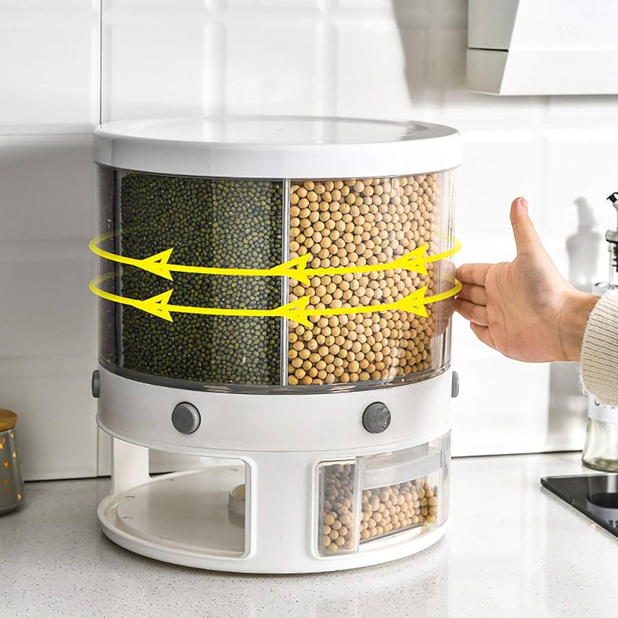 10 Kg Rotation Rice Grain Cereal Dispenser With 6 Partition Grids