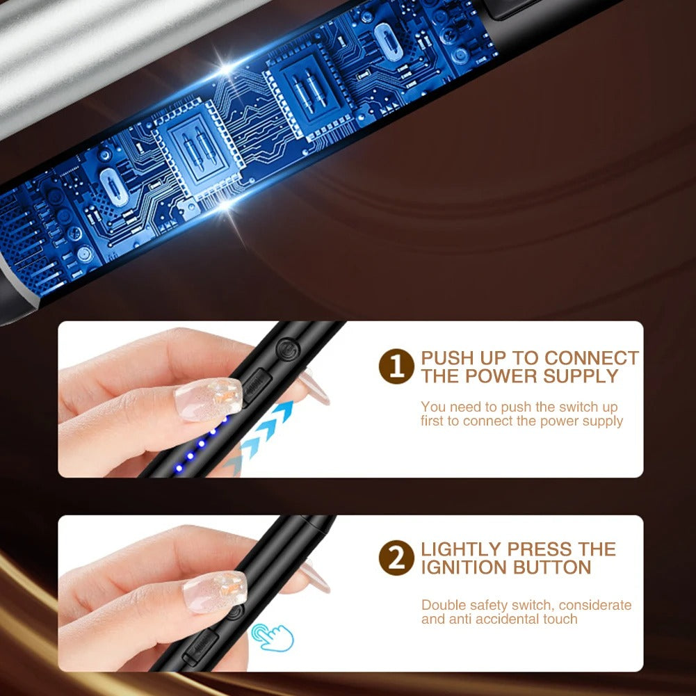 Rechargeable Electric Arc Lighter | Portable USB Lighter with LED | Long Neck Flameless BBQ Lighter for Gas Stove, Kitchen & Outdoor