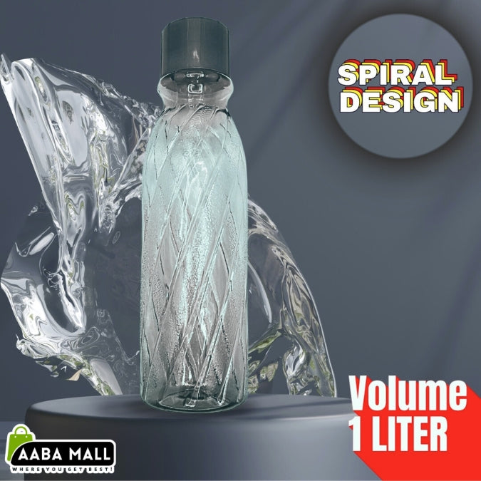 Spiral Water Bottle Unbreakable 1000ML Plastic Water Bottle Set - Spill-Proof, Fridge-Friendly Bottles with Round Cap