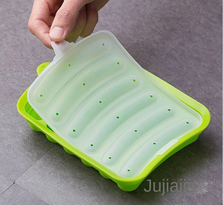 6 Grids Kitchen Sausage Maker Mould Silicone DIY Ham Hot Dog Making Mold Household Sausages Cake Baking Tools Molds w/lid - AABA MALL