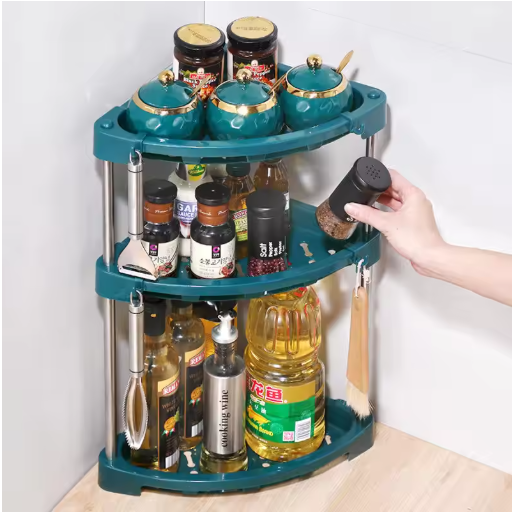 Multifunctional Kitchen Corner Storage Rack β Plastic Triangular Shelf Organizer with Multi-Layer Design for Condiments, Spices & Utensils