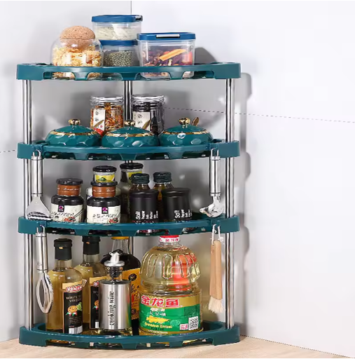 Multifunctional Kitchen Corner Storage Rack β Plastic Triangular Shelf Organizer with Multi-Layer Design for Condiments, Spices & Utensils