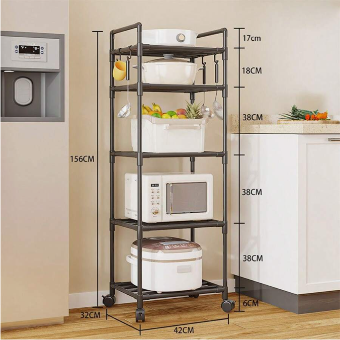 5 Tier Metal Shelving Unit with Wheels – Heavy Duty Floor Standing Storage Rack | Multifunctional Shelf Organizer for Garage, Kitchen, Office & Home