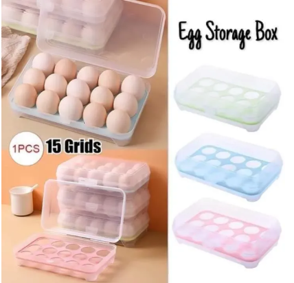 Egg Holder for Refrigerator β 15 Egg Tray Carrier with Lid | Stackable Plastic Egg Storage Container | Deviled Egg Tray