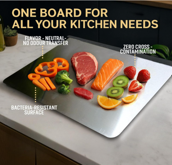 Stainless Steel Chopping Board | Non-Stick Cutting Board for Vegetables, Meat & Fruits | Easy-Clean, Odor-Free, Durable Kitchen Prep Platform