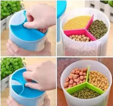 3-Section Grocery Jar – Airtight Plastic Food Storage Dispenser | Lock Container for Cereals, Pulses, Snacks & Kitchen Essentials