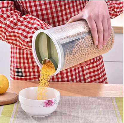 3-Section Grocery Jar – Airtight Plastic Food Storage Dispenser | Lock Container for Cereals, Pulses, Snacks & Kitchen Essentials