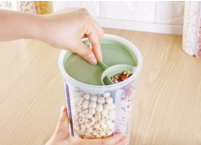 3-Section Grocery Jar – Airtight Plastic Food Storage Dispenser | Lock Container for Cereals, Pulses, Snacks & Kitchen Essentials