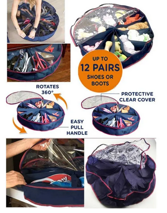 12 Racks Shoe Organizer Round Shape 360 Zipper to Keep Shoes Cleaning Tool