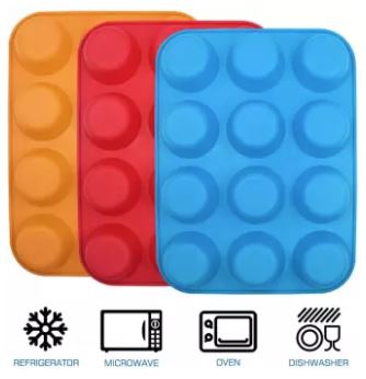 Silicone Cupcake Mold Muffin Tray Tin Cupcake Pan 12-Cup Cavities