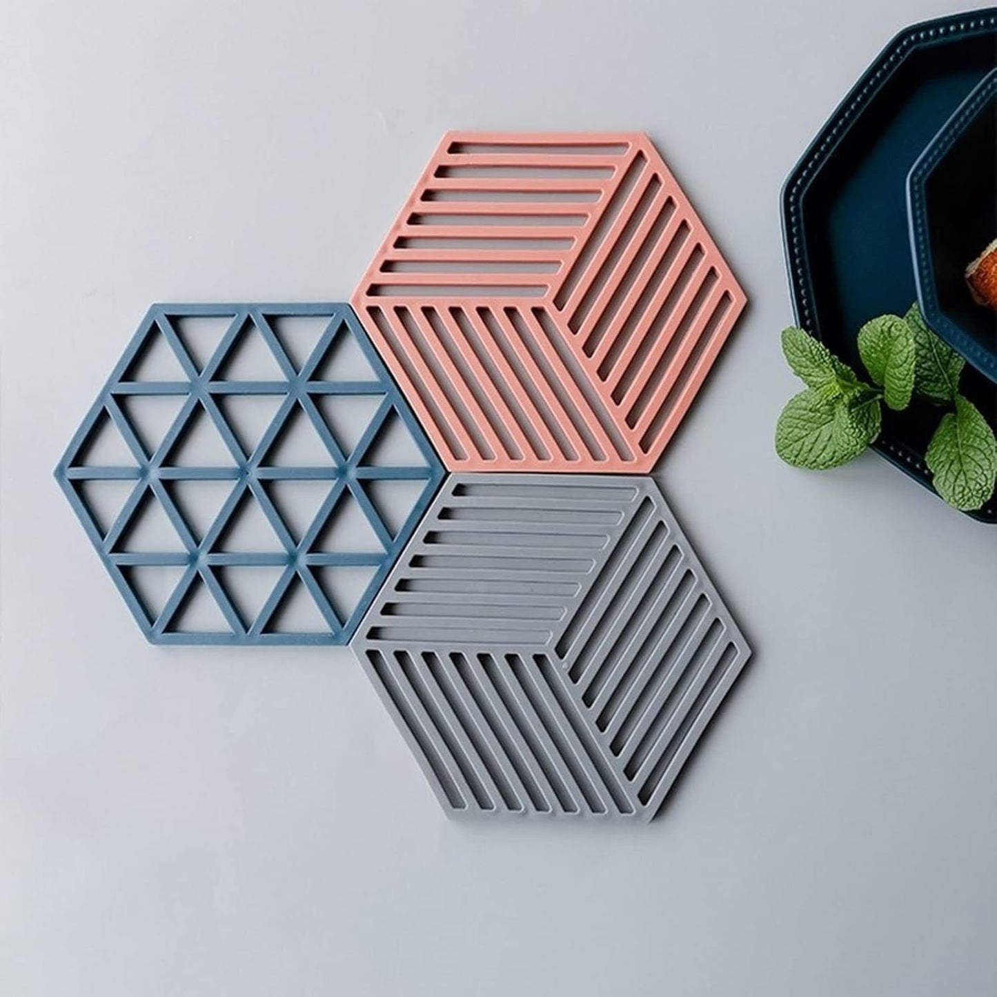 Flexible Durable Pot Holder Coasters Reusable Hexagon Cup Mat Heat Trivet for Kitchen - Silicone Mat Hexagon Shape