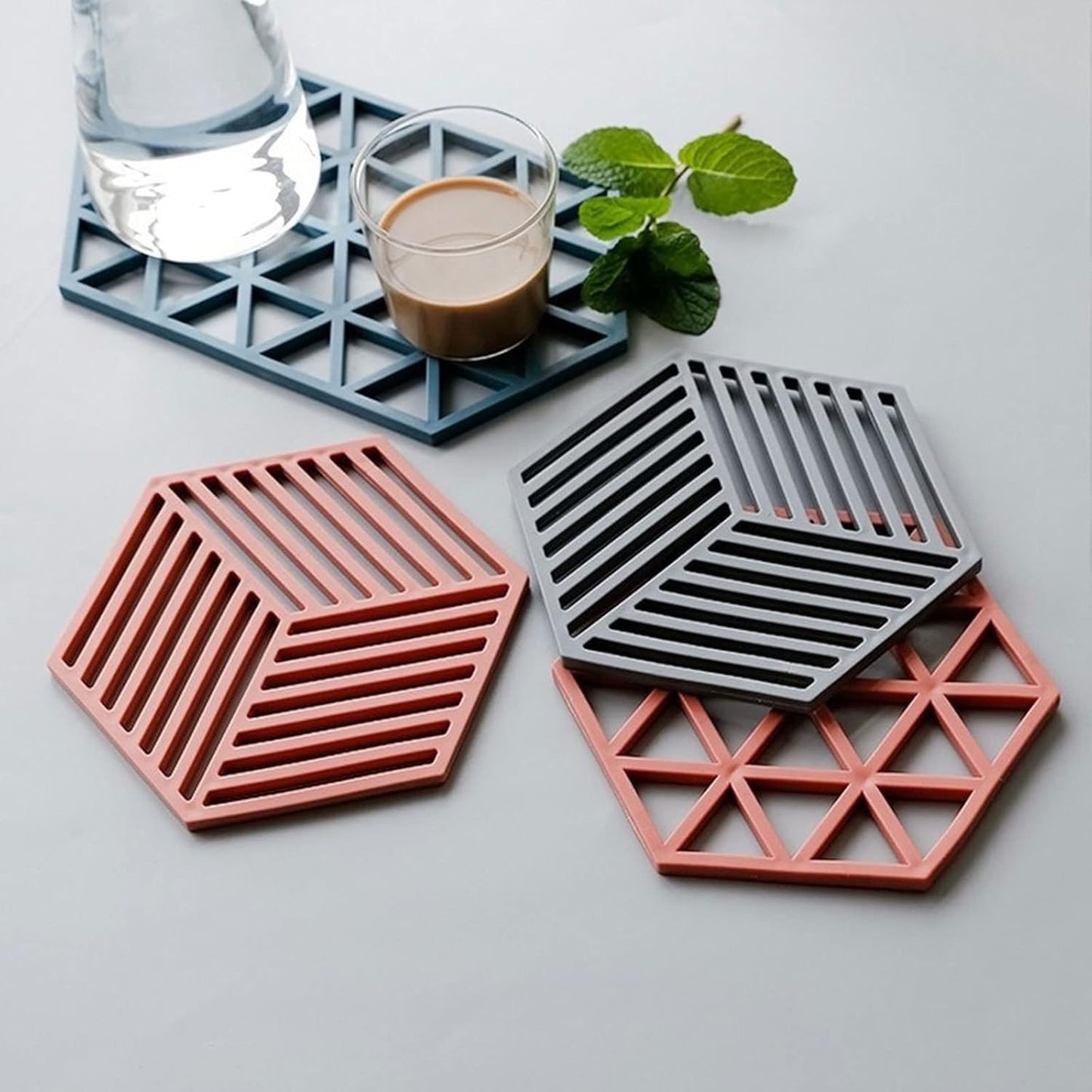 Flexible Durable Pot Holder Coasters Reusable Hexagon Cup Mat Heat Trivet for Kitchen - Silicone Mat Hexagon Shape