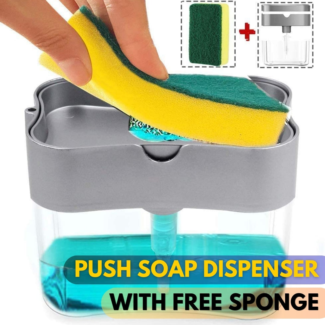 2-in-1 Soap Pump Dispenser & Sponge Holder | One-Hand Operation Soap Pump with Built-In Sponge Caddy | Ideal for Kitchen & Bathroom Dishwashing