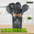 12 Pcs Non-Stick Heat Resistant Kitchen Utensil Set with Wooden Handle & Storage Cup
