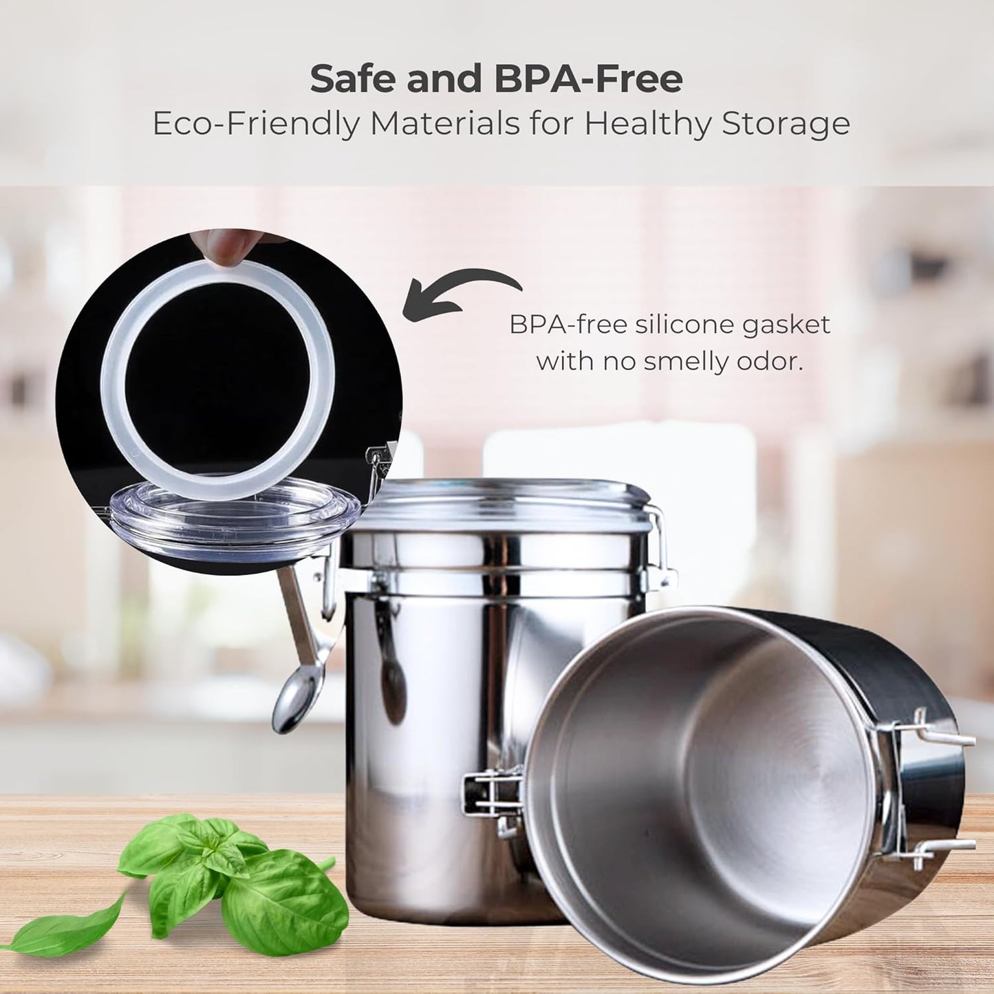 Stainless Steel Airtight Canister Set of 4 with Clear Acrylic Lids & Locking Clamps