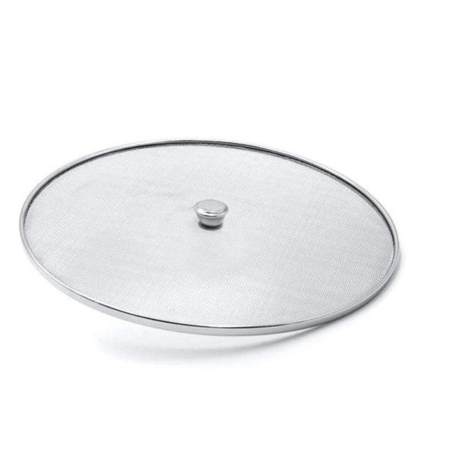 Stainless steel net cover multipurpose mesh lid, used as a splatter guard over a frying pan and as a food cover