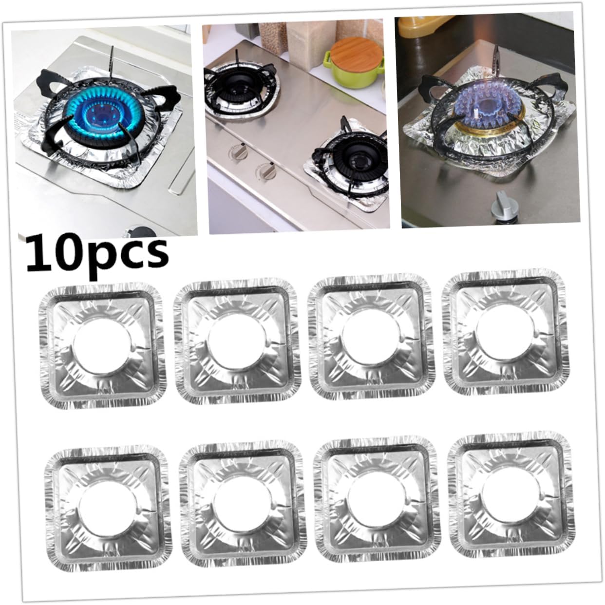Aluminum Foil Gas Stove Liner & Burner Cover (Square Shape) - Pack of 10