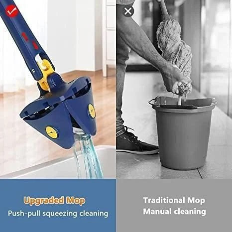Telescopic Triangular Mop with Automatic Water Squeezing Function - 360 Degree Rotatable